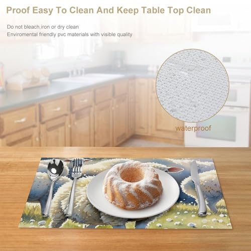 Sets de table antidérapants et lavables motif moutons en PVC - 5