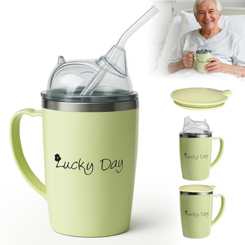HOVCEH 350ml Tasse à Bec Adulte, 3-in-1 Tasses de Dysphagie avec 30cm Paille, Gobelet à Boire de pour Handicapés, Gobelet Dalimentation de Convalescence pour Patients Handicapés, Personnes Âgées