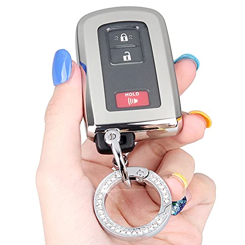 Comdanya for Toyota Key Fob Cover Case for Toyota TRD Sequoia Tundra Tacoma 4Runner Land Cruise Camry Avalon(Silver with keyring)