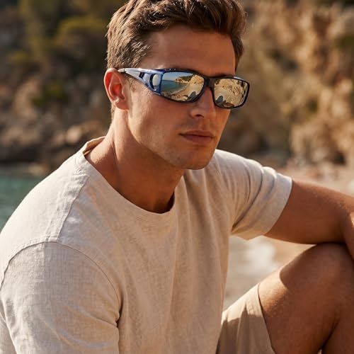 Image of SIPHEW Mirrored Sunglasses Polarized Fit Over Glasses for Men&Women | Wrap Around Sun Glasses,UV400 Protection,Lightweight & Comfortable,Driving,Outdoors
