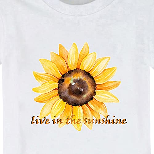 Boys and Girls Tops Short Sleeved T Shirts Sunflower Print Live in The Sunshine for Birthday Photo Banner for Kids Boy2