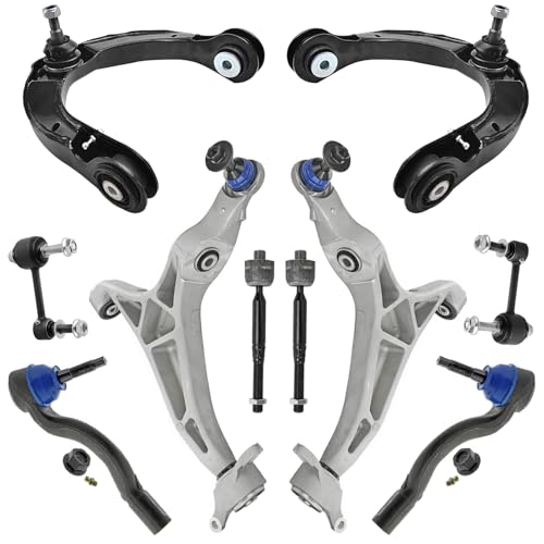 Image of Detroit Axle - 10pc Front End Suspension Kit for 2016-2020 Dodge Durango Grand Cherokee, 4 Upper Lower Control Arms with Ball Joint 4 Inner Outer Tie Rods 2 Sway Bars 2017 2018 2019 Replacement