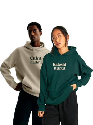 Image of Besick Cotton Warm Hooded Neck Pullover Calm Aadmi Kaleshi Aurat Printed Couple Hoodies