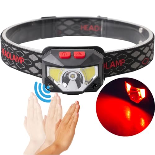 TOYANDONA Linterna Frontal LED Recargable USB Negra, Lámpara de Cabeza Xpg Cob Luz Roja y Blanca para Camping, Pesca Nocturna y Senderismo al Aire Libre - imagen 9
