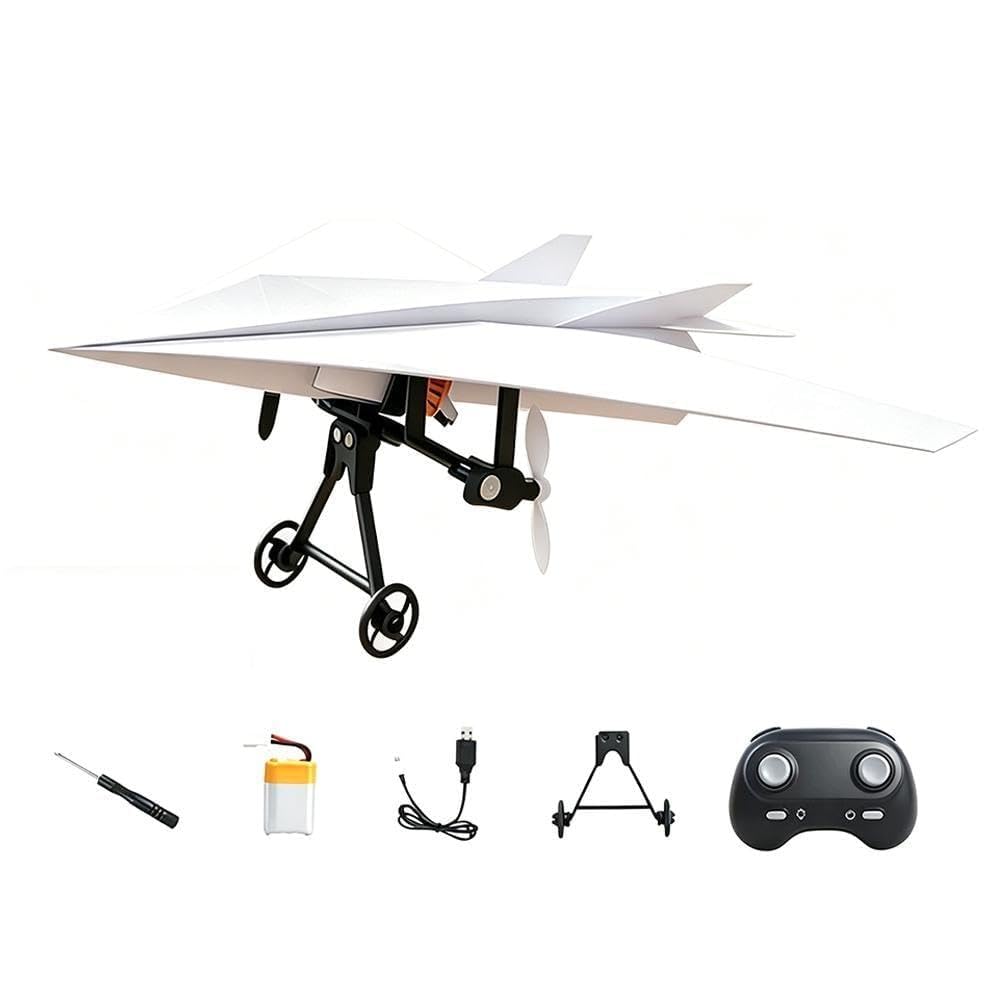 Rc Paper Airplane Kit with Gyro Stabilizer,DIY Electric Remote Control Plane with Propellers Propellers,Dual E Foldable Dual