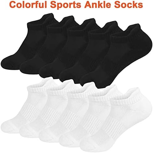 srclo Womens Trainer Socks 5 Pairs Cushioned Sports Socks for Women Breathable Cushion Black White Running Socks Ladies Colorful Casual Nonslip Ankle Athletic Socks.