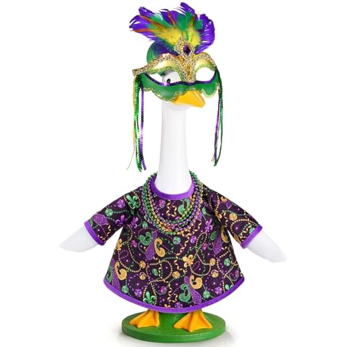 JcHrmers Mardi Gras Goose Outfits Mardi Gras Porch Goose Outfit Fits 23 Cement Plastic Goose Statue Purple Yellow Green Geese Clothes for Outdoor Porch Lawn Yard Garden Holiday Decor