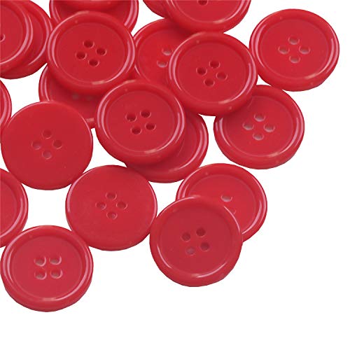 YAKA Red Buttons for Crafts Christmas Buttons for Clothes 1inch(25mm) 80Pcs 4 Holes Resin Flatback Small Button Bulk for Sewing,DIY Handmade Ornament