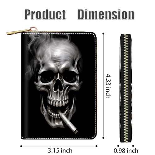 Credit Card Holder Wallets for Women, RFID Blocking Small Leather Card Case Wallet with Zipper Accordion Wallets, Skull Smoking2
