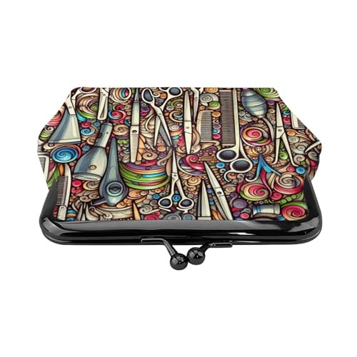 Pu Leather Buckle Coin Purse Abstract-Hairdressing-Tools Girls Kiss-Lock Change Purse Wallets2