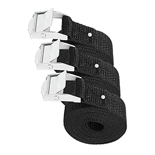 FUNOMOCYA 3pcs Pressing Buckle Lashing Strap Moving Cargo Lashing Cambuckle Tie Down Load for Truck Adjustable Black