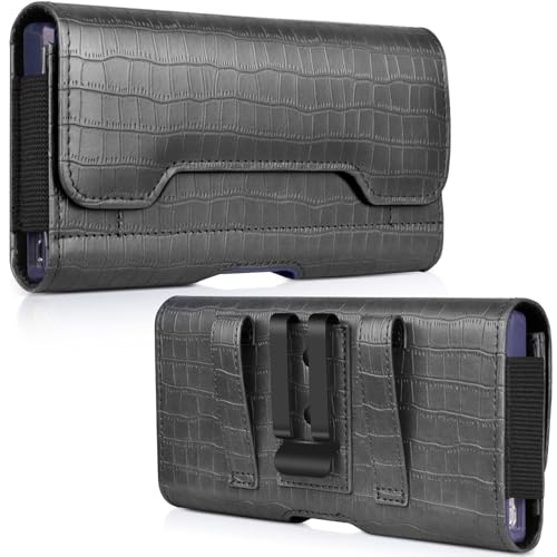 Image of ACCKUO Leather Phone Holster with Strong Metal Belt Clip and Card Holder Compatible with iPhone 17 Air, 16 /15 /14 /13 Pro Max, Galaxy S26 /S25 /S24 /S23 /S22 Plus and FE for Everyday Protection, L-Grey