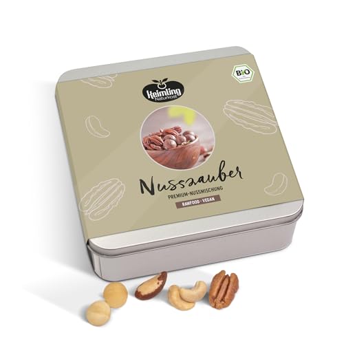 Keimling Geschenkdose Nusszauber Bio 430 g Premium Nussmischung 100% pflanzlich ungeröstet & ungesalzen