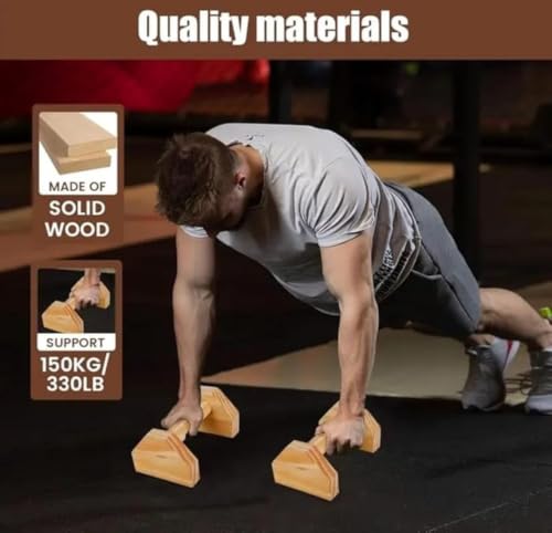 Image of Push-Up Bars, Handcrafted Wooden Parallettes, Non-Slip Base, Ergonomic 25 cm Handles, Natural Wood (Natural)