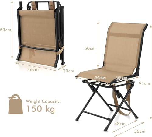 Silla de caza giratoria, silla plegable de camping con respaldo ergonómico, correa para el hombro y almohadillas antideslizantes, asiento ciego portátil y ligero