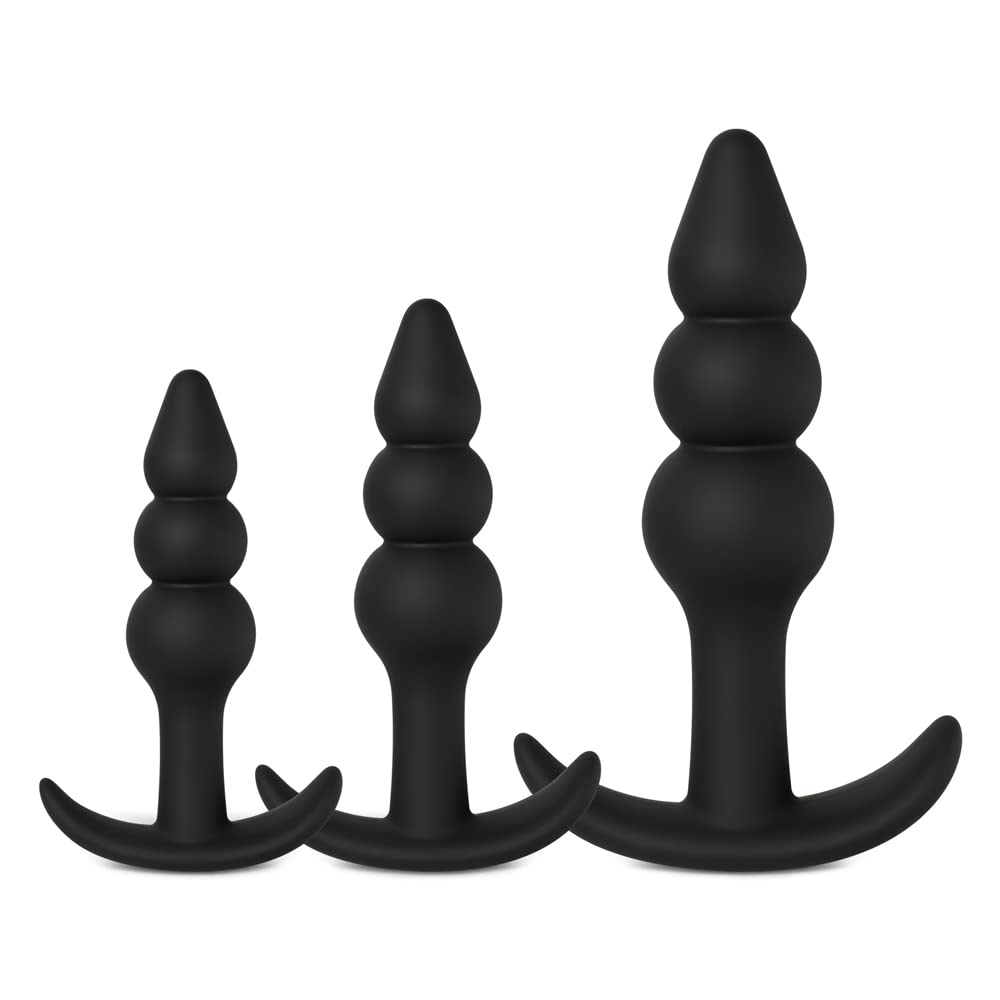 BeHorny Premium Grade Silicone Triple Butt Plug Set, Black
