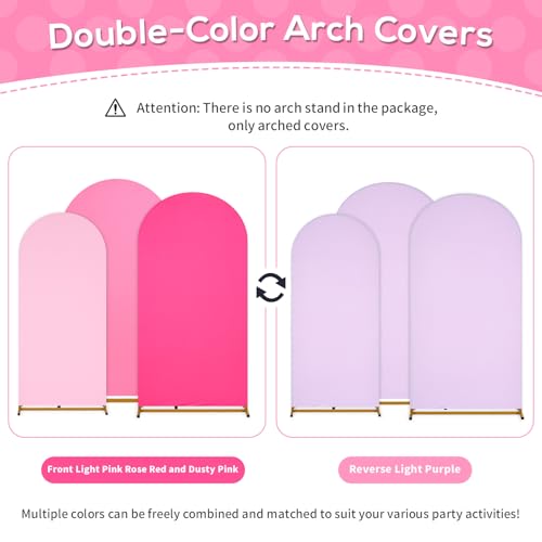 Image of SoarDream Wedding Arch Cover Pink Lavender Double-Sided Spandex Fitted Wedding Arch Stand Covers Set of 3 Round Top Blushing Chiara Arch Covers 6FT 6.6FT 7.2FT for Wedding Party Decor