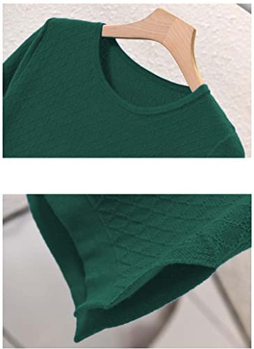 Image of Womens Short Sleeve Sweaters Tops Summer Thin Pullover Cotton Knit Shirt Crew Neck Lightweight Pointelle Blouse
