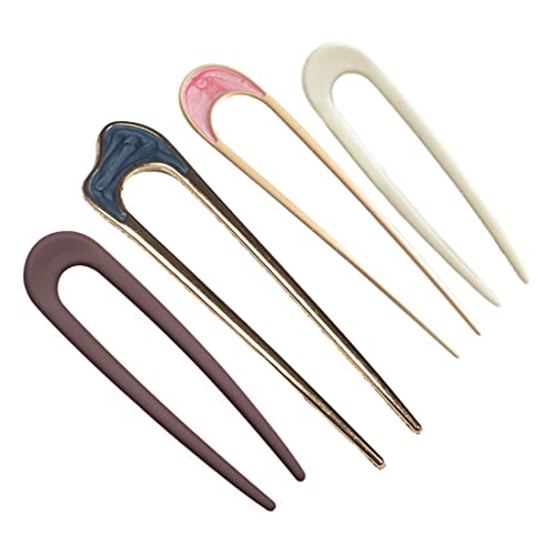 LONSVTTU 4 Piezas Horquilla en Forma de U Palillo de U de Metal Palo de Tenedor de Pelo Brochede Pelo Francés Pin de Moño Updo de 2 Puntas para Mujeres Niñas Accesorios de Cabello de Bollos Cover