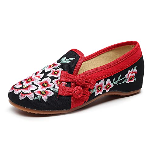 Floral Embroidered Shoes for Women Comfortable Round Toe Slip On Loafer Casual Ballet Flats Women's Handmade Flower Flat Shoes