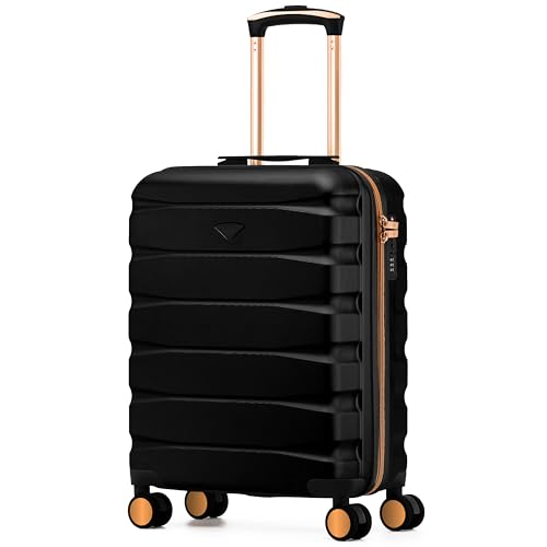 Flight Knight Lightweight Travel Suitcase 55x40x20cm | Hard Shell Carry On Luggage with Aluminum Telescopic Handle, 8 Wheels & TSA Lock | Approved for Ryanair Priority, TUI & 60+ Airlines