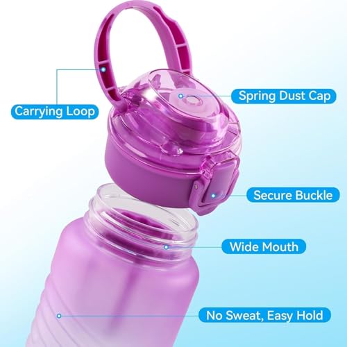 Kerilyn 32oz Water Bottle, Leakproof Sports Water Bottle, BPA Free Plastic Water Bottle No Straw, Reusable Water Bottle with Handle, Fruit Infuser for Gym Fitness, Camping, Outdoor, Mix 1 - Image 3