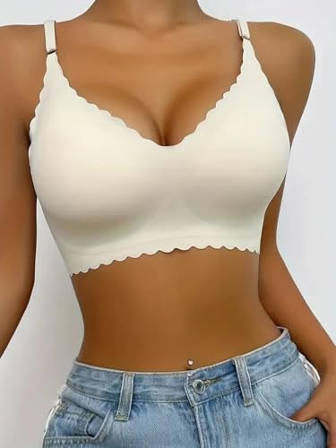 Women's Solid Color Wavy Edge Wireless Bra Stylish Underwear Sexy and Comfortable
