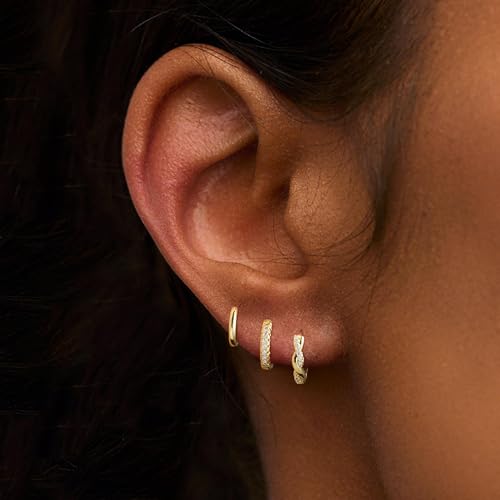 Hoop Earrings for Women 14k Gold/Silver Plated Huggie Hoops Cartilage Earrings Set for Women Stackable Trendy Jewelry Hypoallergenic Non Tarnish Waterproof Lightweight Gift for Her2