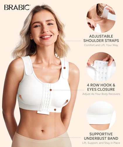 Image of BRABIC Post Surgery Compression Bras for Women Front Closure Mastectomy Bra with Wide Adjustable Straps Wirefree
