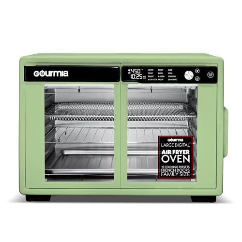 Image of Gourmia French Door Digital Air Fryer Oven - XL 37QT Capacity, 12 Presets, FryForce 360° Tech, Dehydrate, Proof, Slow Cook, Fits 13” Pizza, 1700W, Green