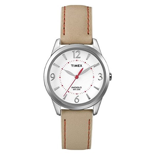 Timex Women's T2N861 Weekender Beige with Coral Stitching Leather Strap Watch
