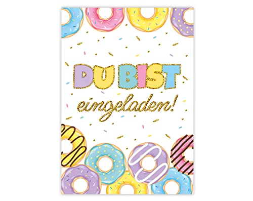 12 Einladungskarten zum Kindergeburtstag Mädchen Jungen Donuts Einladungen zum Geburtstag Kinder bunte Geburtstagseinladungen