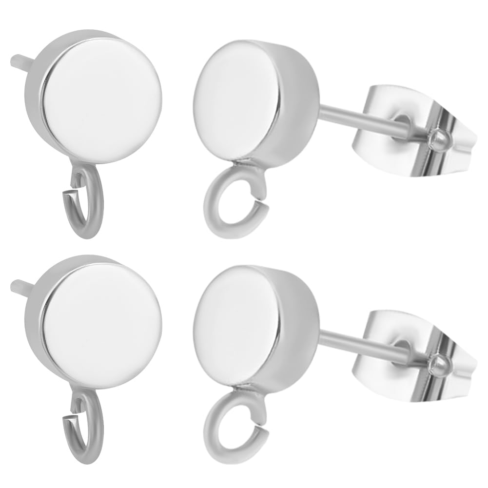 Beebeecraft 20Pcs 925 Sterling Silver Plated Earring Post with Loop Flat Round Earring Findings with 925 Sterling Silver Pins and 20Pcs Butterfly Backs for DIY Craft Making