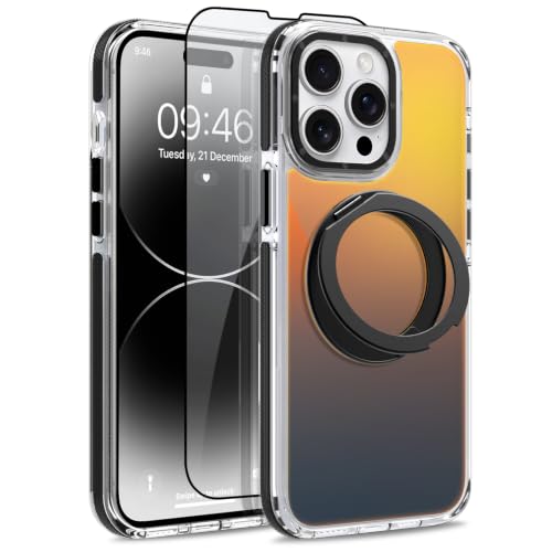 Image of Magnetic for iPhone 14 Pro Max Case with 360 Stand [Compatible with Magsafe] [Fluorescent Design] [1 Screen Protector] Slim Translucent Matte Case for iPhone 14 Pro Max 6.7 inch, Black