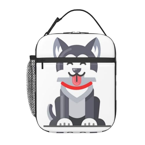 ポータブル断熱ランチバッグ。防水性と漏れ防止性を備え、スタイリッシュで丈夫。仕事、学校、アウトドア活動に最適です。男性にも女性にも適しています。(フラットなハスキー犬の大きな漫画の首輪がかわいい動物)