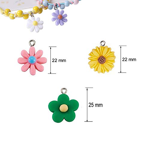 70 PCS Colorful Flower Pendant Charms Resin Daisy Flower Pendant Gummy Charms Beads Floral Dangle Beads for Earring Bracelet DIY Jewelry Making Pendants,3 Styles