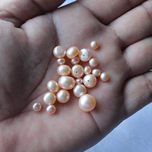 Tueascallk 22 Pcs 9-10mm/7-8mm/4.5-5.5mm Natural Freshwater Cultured Pearls, Oblate High-Brightness Beads, Used for Making Jewelry Jewellery and Other Handmade Products, Natural Light Pink