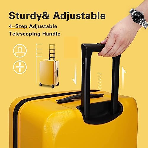 Image of Verage Luxe Freeland Set of 2 (56 cms & 78 cms) Yellow Cabin & Check-in Hardsided Trolley Bags for Travel, Expandable Hardshell Suitcase with Spinner Wheels, TSA Approved Lock Luggage (20 /28 Inch)