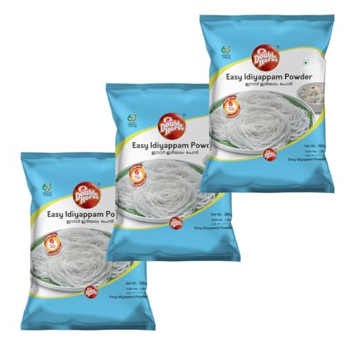 Double Horse Easy Idiyappam Powder-500 Gram (Pack Of 3)|Export Quality|Rice Flour|Hot Water Not Required|6 Minutes Magic|Noolappam|Nool Puttu Powder