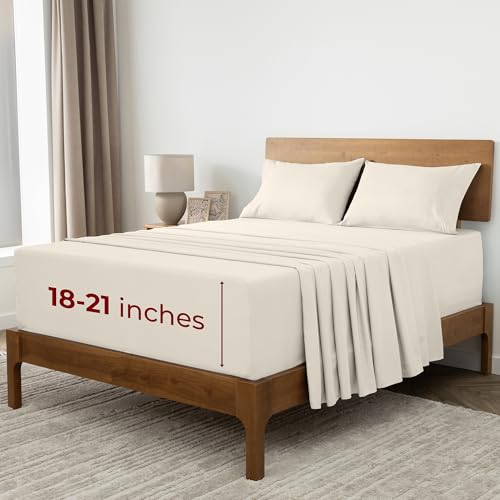 Image of Mellanni Extra Deep Full Sheets - 4 PC Iconic Collection Bedding | Hotel Luxury, Ultra Soft, Cooling Bed Sheets - Wrinkle, Fade, Stain Resistant (Full, Golden Ivory)