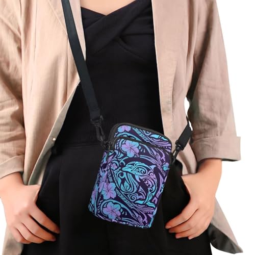 Image of Hawaiian Tribal Small Crossbody Bags for Women Cell Phone Bag Purse, Sea Turtle Zipper Sling Purses Shoulder Bag