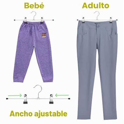 Miniatura 4 de Amber Home 20 Unidades 40cm Perchas de Hierro Cromado, Plata Metálico Percha para Pantalones Shorts Faldas Calcetines y Ropa Interior, con Clips Antideslizantes