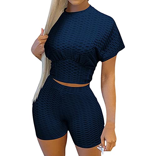 Short yoga taille haute et crop top bleu XL : ensemble activewear femme pour le studio