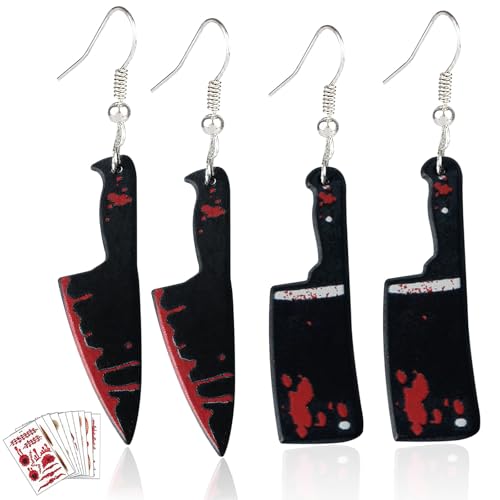 2 pares de brincos de faca ensanguentado 10 pares de autocolantes de cicatriz falsa, tatuagem de cicatriz de Halloween, brincos de Halloween para mulheres e meninas, Plástico, 1