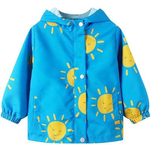 Domueay Chaqueta Impermeable Niño Cortavientos Capucha Ligero Cazadora Manga Larga Softshell con Cremallera Chubasquero Primavera Otoño Abrigos Deportivos 6-7 Años, Azul