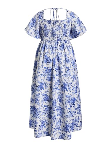 Image of Floerns Women's Plus Size Floral Square Neck Flounce Short Sleeve A Line Maxi Dress