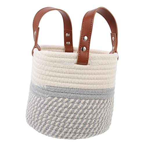 TOGEVAL Cotton Rope Laundry Basket Small Woven Storage Basket Handle Style for Bathroom Decor