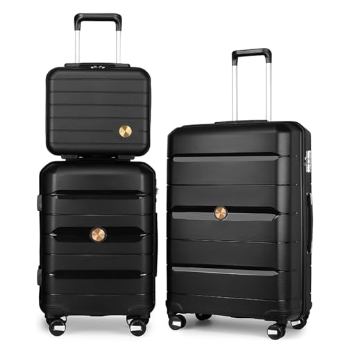 Somago 3 Pieces Luggage Set(14/20/24) PP Lightweight 4 Double 360 Degrees Mute Spinner Wheels Suitcase with TSA Lock & YKK Zipper (Classic Black)