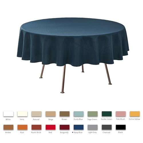 Image of maxmill Round Weaved Texture Design Tablecloth Spill-Proof Wrinkle Free Soft Washable Table Cloth for Circular Table Cover, for Dining Room Buffet Banquet Parties Holiday Dinner, 70 Inch Navy Blue