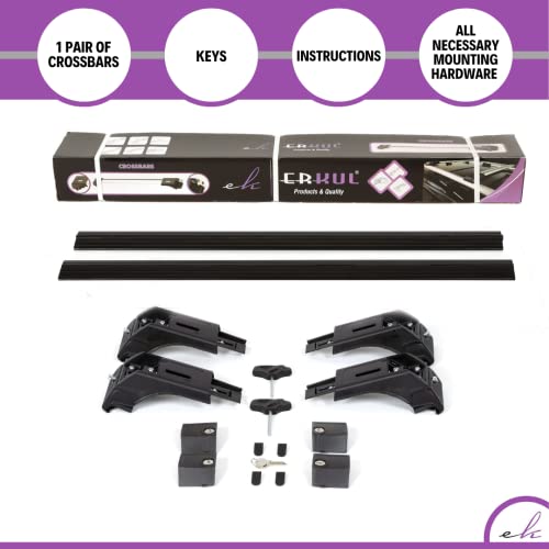 Image of ERKUL Roof Rack Cross Bars for Chevrolet Chevy Trax 2013-2022 | Aluminum Crossbars with Anti Theft Lock for Rooftop | Compatible with Raised Rails - Black
